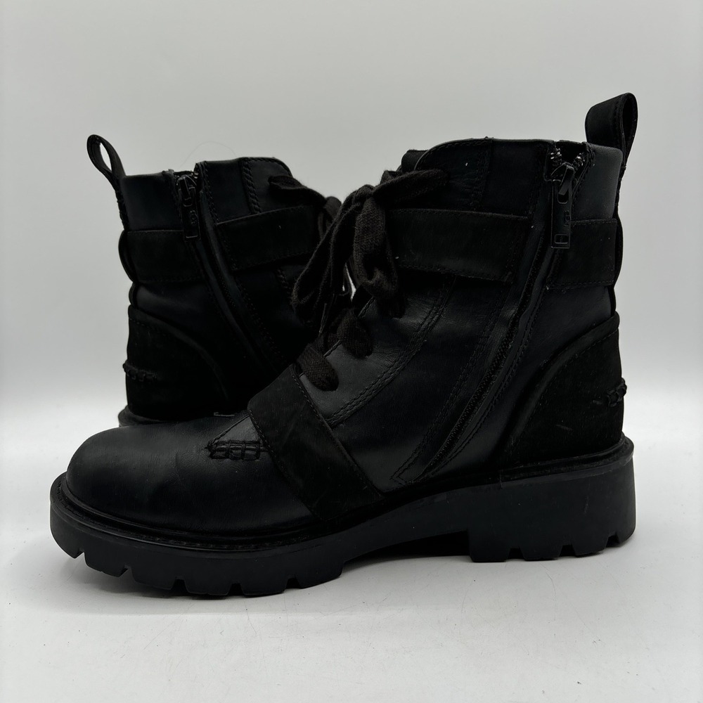 UGG Noe Combat Boots Women's Size 8.5 Black Moto Biker Chunky Leather 1104731 - Picture 5 of 12